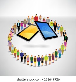 Conceptual social networking people with tablet vector design