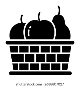 Icono de diseño sólido conceptual de la cesta de frutas 