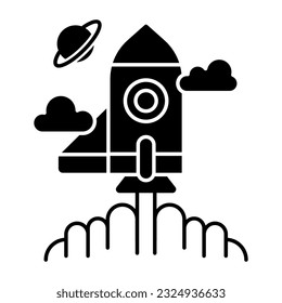 Conceptual solid design icon of rocket 