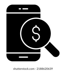 Conceptual solid design icon of search dollar