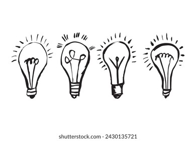 Conceptual Spark: Hand-Drawn Vector Doodles of Light Bulb Icons for Design Inspiration