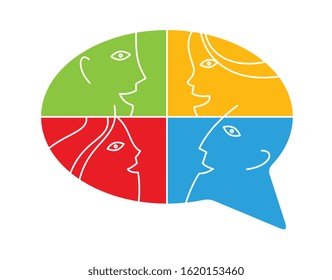 Conceptual speech bubble communication concept vector sign isolated on white, dialog or brainstorm, discussion or argument.