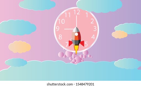Conceptual study of business paths to goals. Paper rockets soar in the sky towards the summit. Paper art of space shuttle launch to the sky, vector art and illustration.