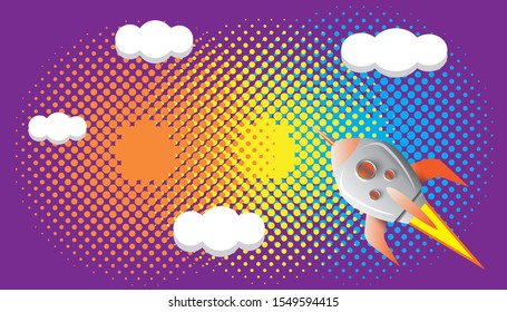 Conceptual study of business paths to goals. Paper rockets soar in the sky towards the summit. Paper art of space shuttle launch to the sky, vector art and illustration.