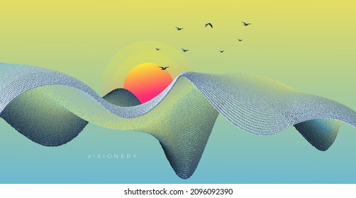 Conceptual sunrises background with modern wave line 