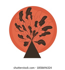 conceptual sunset design, tree logo circled in orange, simple geometric vector illustration