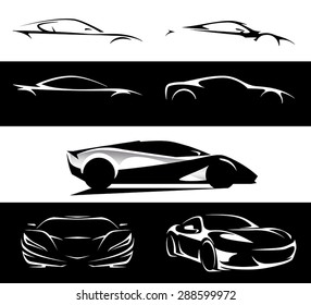 Conceptual supercar silhouette vector car illustration design collection