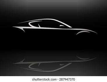 Conceptual Supercar silhouette vector design with reflection