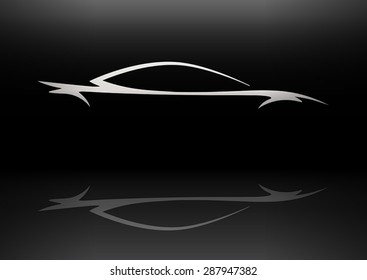 Conceptual Supercar silhouette vector design with reflection