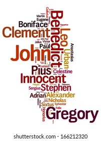 Conceptual tag cloud containing names of Roman Catholic popes throughout history, with size of the name proportional to number of popes holding it