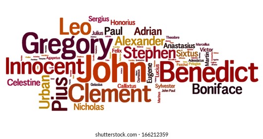 Conceptual tag cloud containing names of Roman Catholic popes throughout history, with size of the name proportional to number of popes holding it