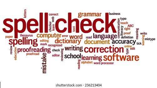 Conceptual Tag Cloud Containing Words Related To Spell Checking, Typos, Errors In Written Text And Correction Software