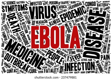 Conceptual tag cloud containing words related to ebola virus, which causes a hemorrhagic fever called Ebola virus disease