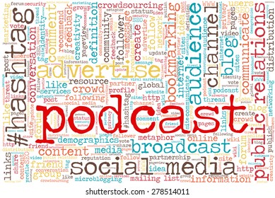 Conceptual tag cloud containing words related to social media, marketing, blogs, social networks and Internet. Word 