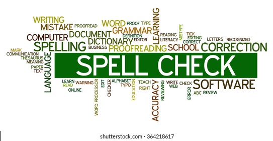 Conceptual tag cloud containing words related to spell checking, typos, errors in written text and correction software