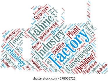 Conceptual tag cloud in the form of an abstract plant on the theme of industry