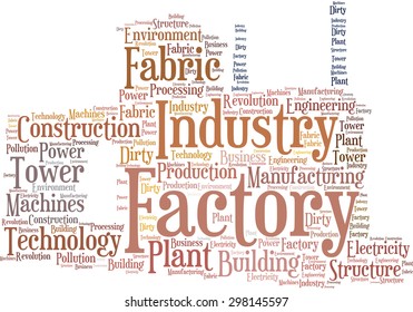 Conceptual tag cloud in the form of an abstract plant on the theme of industry