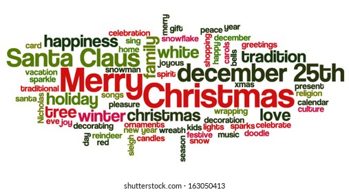 Conceptual tag cloud of words related to Christmas and celebration 