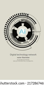 Conceptual technology illustration. Abstract futuristic digital and technology AI(Artificial Intelligence) wording with the circuit design.