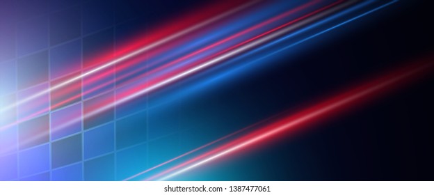 Conceptual technology illustration of racing speed. Abstract futuristic sport background with shiny lights.