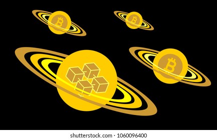 Conceptual template of blockchain with planet. Vector graphic illustration.