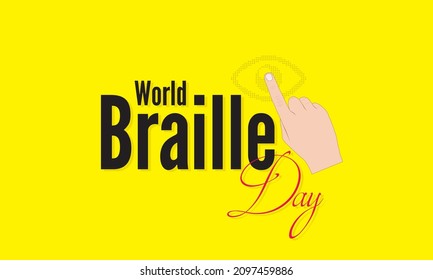 Conceptual Template Design for World Braille Day. Editable Illustration of Eye made of Braille Script and Hand Forefinger.