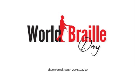 Conceptual Template Design for World Braille Day. Editable Illustration of A Walking Blind Person with Cane.