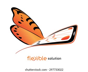 Conceptual template for promotion device with flexible display, symbiosis smartphone and butterfly, vector illustration, smartphone logo