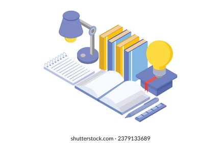 Conceptual template with students . Scene for education system, university admission, studying at college, academic learning.on white background.3D design.isometric vector design Illustration.