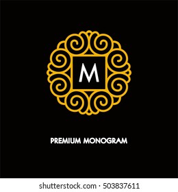 Conceptual Template Vector Round Logo Design And Monogram Concept In Trendy Linear Style, Floral Badge, Emblem For Fashion, Beauty And Jewelry Industry