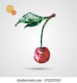 Conceptual trendy polygonal red cherry isolated. Vector version