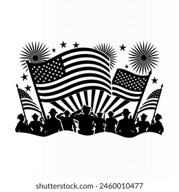 Conceptual US flag with silhouettes of American soldiers memorial day silhouette design