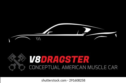 Conceptual V8 Dragster Muscle Car Silhouette Vector Design