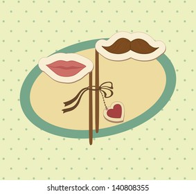 Conceptual valentine card with mustache and lips. Vector illustration.