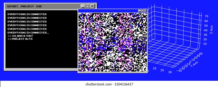 Conceptual vector abstract futuristic illustration of training a neural network. Random pieces of code output, glitched histograms of training algorithm.