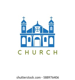 conceptual vector with colonial building on a religious theme