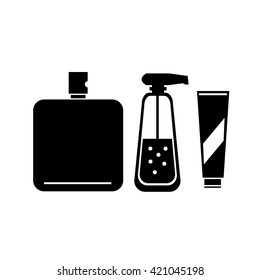 Conceptual vector cosmetic bottles tubes and phials icons set | modern flat design cosmetic and spa illustration and infographic concept black on white background
