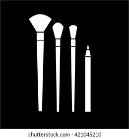 Conceptual vector cosmetic brushes and pencil icon set | modern flat design cosmetic and spa illustration and infographic concept white on black background