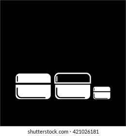 Conceptual vector cosmetic cream box icon | modern flat design cosmetic and spa illustration and infographic concept white on black background