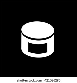 Conceptual vector cosmetic cream box icon | modern flat design cosmetic and spa illustration and infographic concept  white on black background