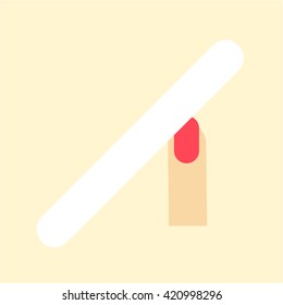 Conceptual vector cosmetic and manicure file icon with nail one finger | modern flat design cosmetic and spa illustration and infographic concept colorful on yellow background