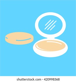 Conceptual vector cosmetic powder box icon | modern flat design cosmetic and spa illustration and infographic concept colorful on blue background