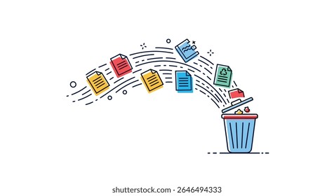 Conceptual vector design showcasing deletion and loss of documents into the trash can