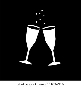 Conceptual vector galesses of champaign icon | modern flat design cosmetic and spa illustration and infographic concept white on black background