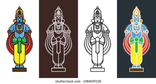 Ilustración gráfica de vectores conceptuales creada con formas geométricas de Lord Vitthal aka Pandurang, Vithu Mauli, Pandharinath de Pandharpur, Maharashtra, India; con opciones de color, negro y blanco.