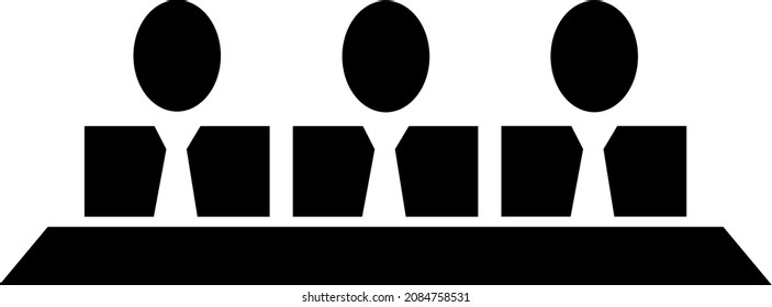 A conceptual vector graphic of three people in suits and ties sitting at a table