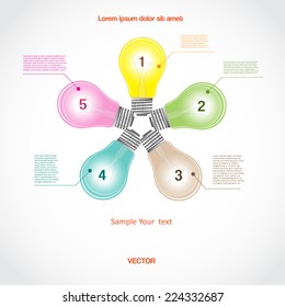 Conceptual vector icon, a five light bulb for diagram infographic  business project, workflow and other Your variant