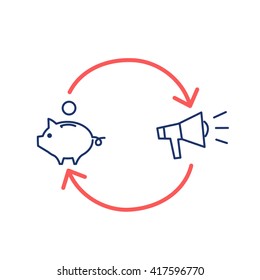 Conceptual vector icon return of investment | modern flat design marketing and business linear illustration and infographic concept red and blue on white background