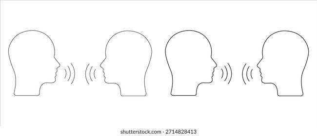 conjunto de ícones de vetor conceitual mostrando a conversa e a comunicação entre duas pessoas com ondas de som demonstrando o diálogo e a troca de informações isolada no fundo transparente
