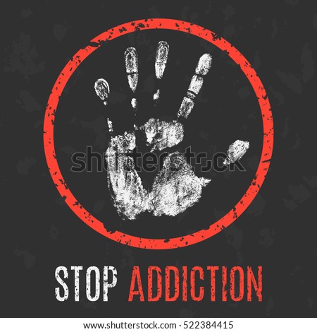 Conceptual vector illustration. The bad character traits. Stop addiction.